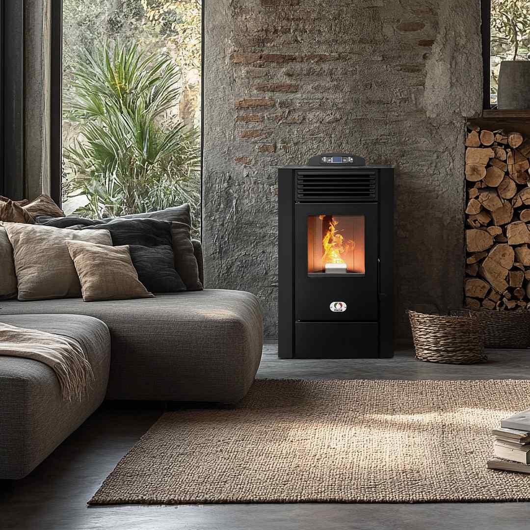 Poêle à granulés 10 kW Alaska · jusqu’à 80 m² · réservoir 15 kg · 20 h d’autonomie