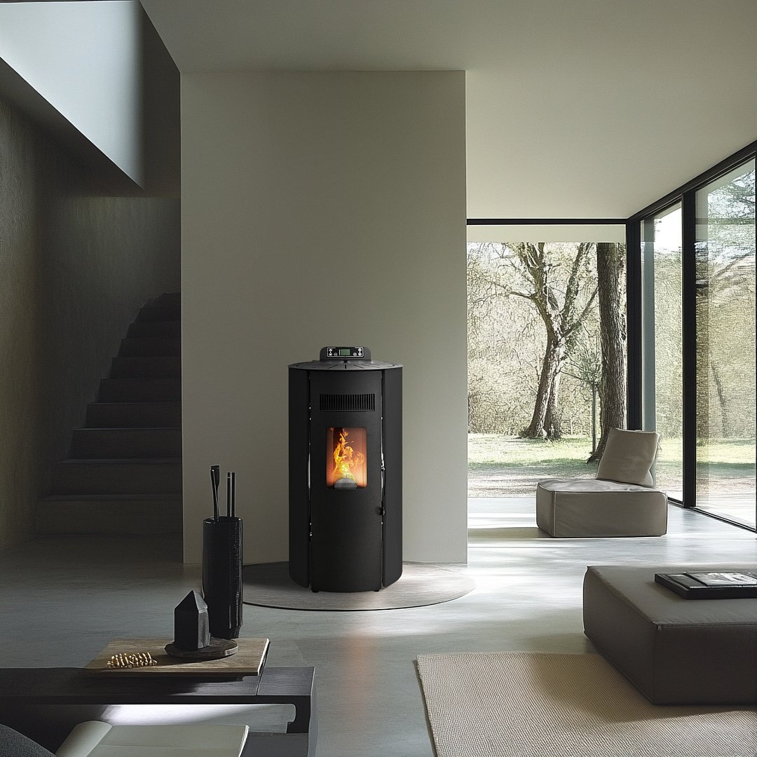 Estufa de pellets 9 kW Boston · hasta 80 m² · depósito de 15,5 kg
