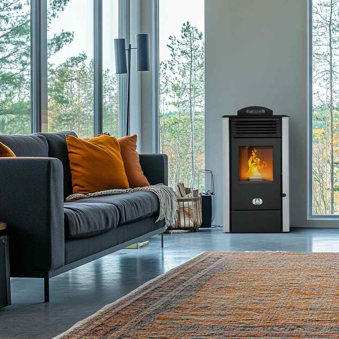 Estufa de pellets 9 kW California · 5 estrellas · depósito de 18 kg