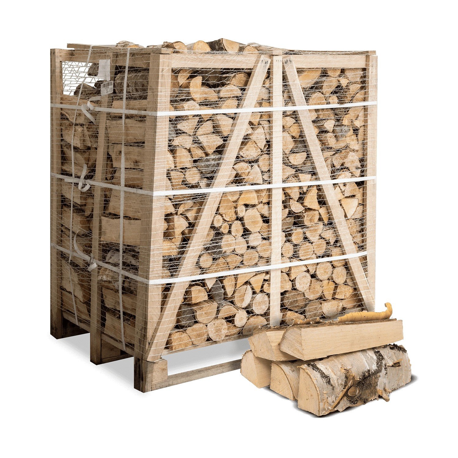 Leña de abedul secada en cámara Heizfuxx · 25 cm · 1 m³ apilado · 500 kg · humedad < 20 %